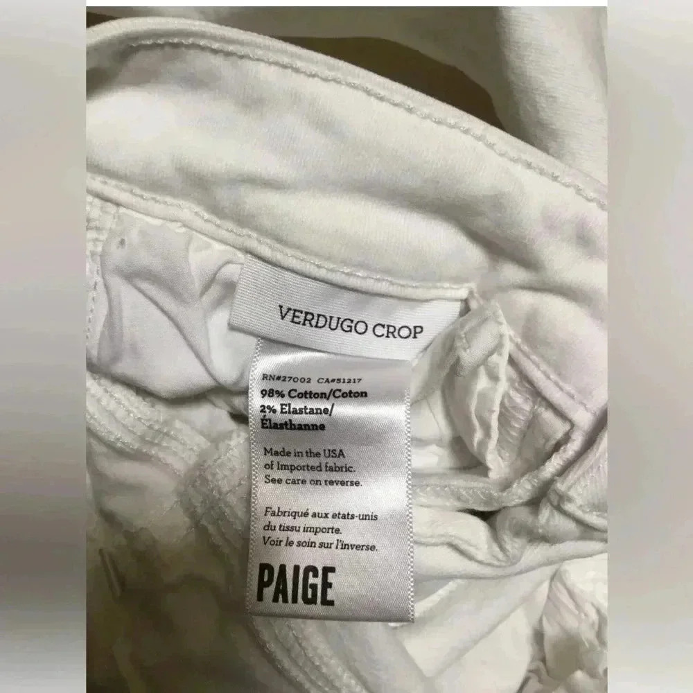 Woman PAIGE White Verdugo Crop Skinny Stretch Denim Jeans Sz 25 EUC - Picture 5 of 5